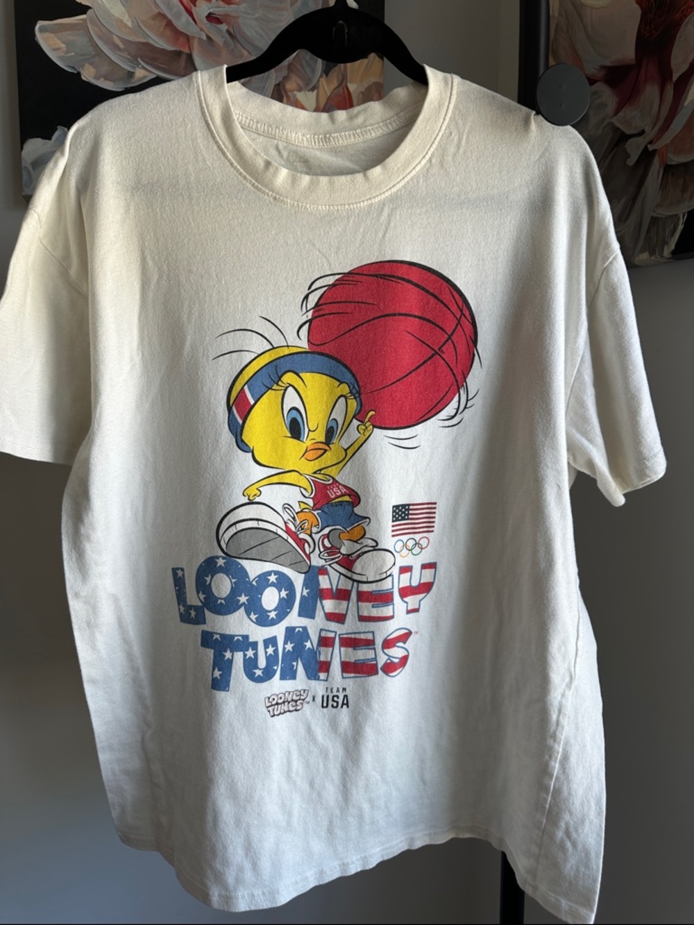 Warner Bros. White Tweety Basketball Graphic Tee with Red & Blue